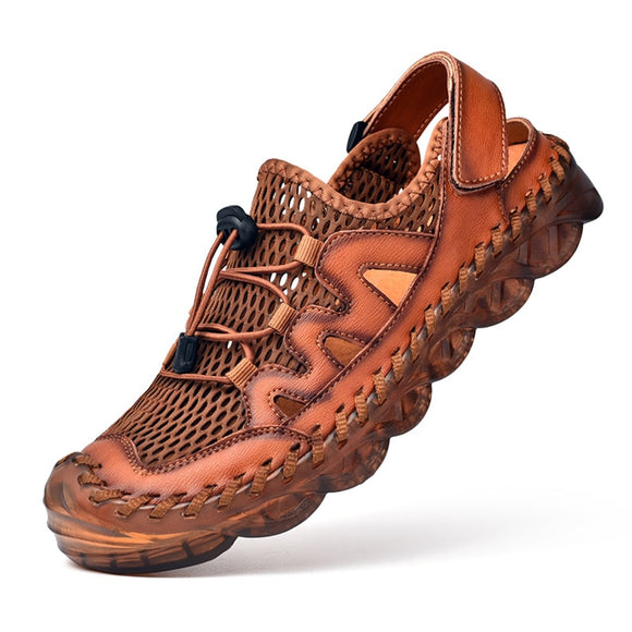 2020 Men's Sandals Breathable Leather Mesh Patchwork Male Sandals