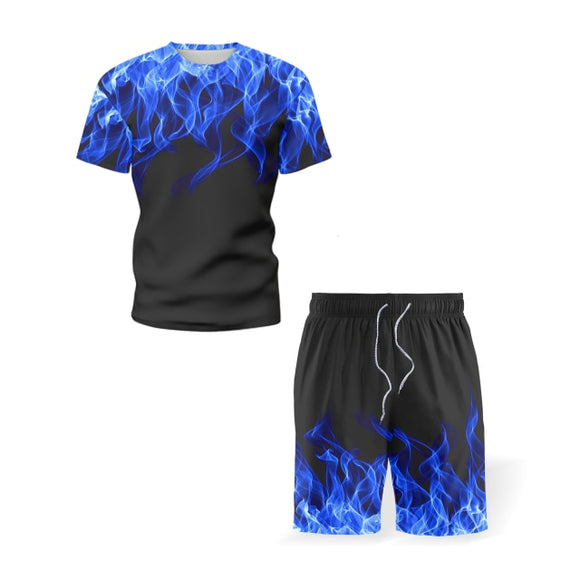 2021 Men's 3D Flame T-shirt Set