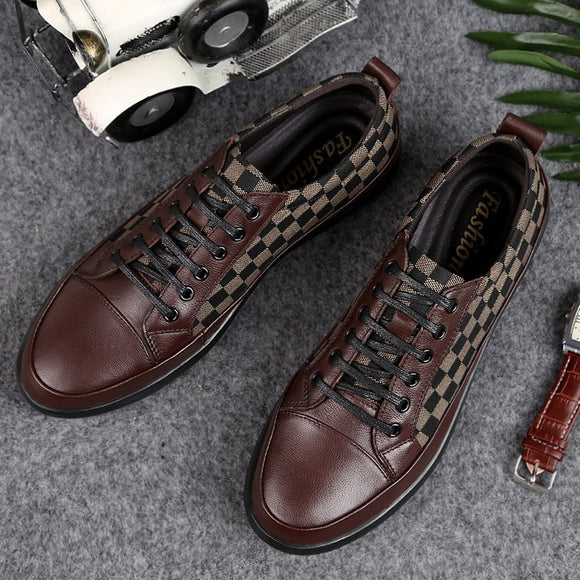 2019 Men Fashion Hot Sale Business Casual Grid Genuine Leather Shoes