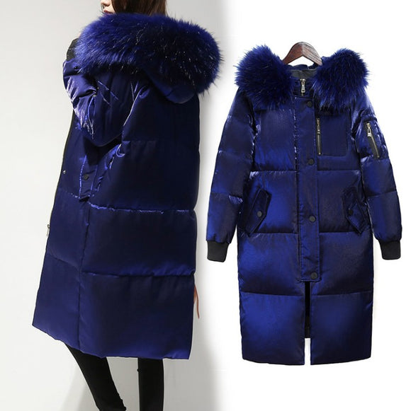 Women's Clothing -,Big Fur Collar Hooded Warm Snow Outerwear