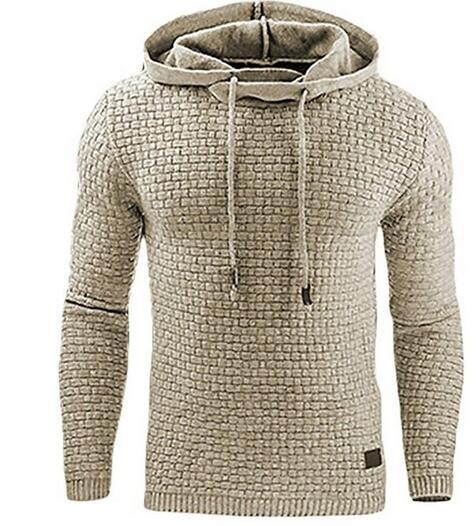 Kaaum Long Sleeve Solid Color Lattice Hooded Sweatshirt