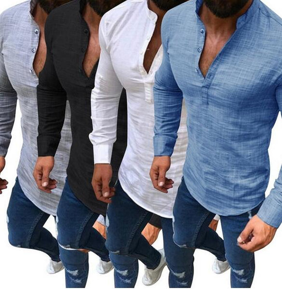 Kaaum Men's Solid Color Shirt Long Sleeve