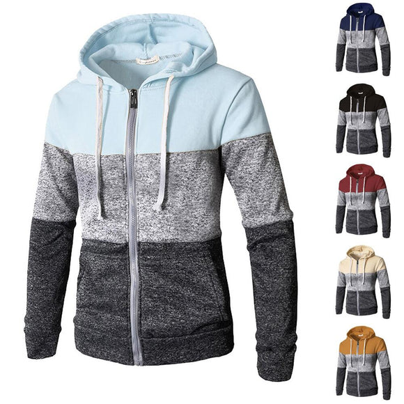 New Fashion Men's Hooded Mix Color Sweatshirts Zipper Coat