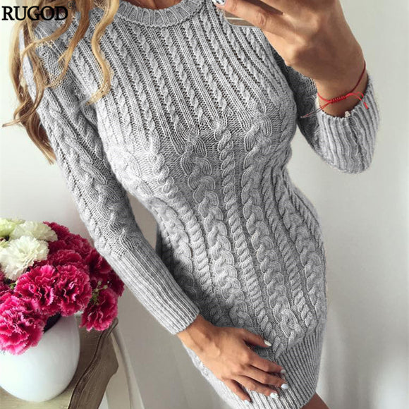 Women's Clothing - 2018 New Autumn Winter Sexy Slim Warm Sweater Dress