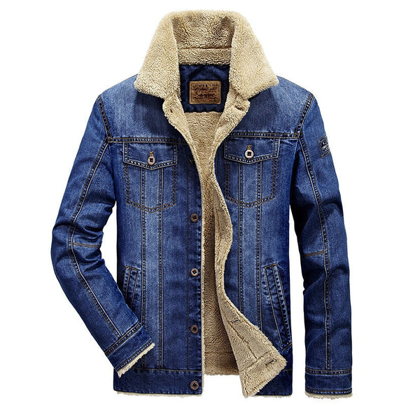Men's Clothing - Brand Winter Thick Warm Fleece Windbreaker Denim Jacket