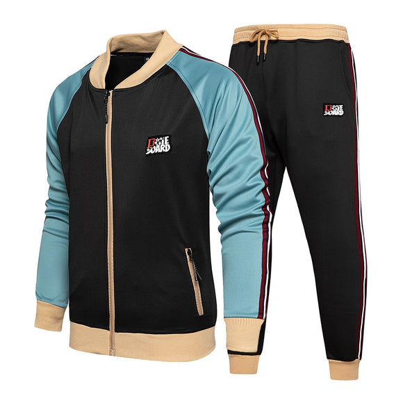 Kaaum Men's Sportswear Fashion Two-piece Long-sleeved Zipper Shirt + Pants