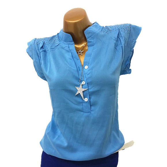 Plus Size Solid Sleeveless V Neck Loose Blouses Tee Tops