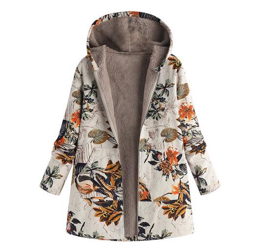 Women's Clothing - Vintage Leaves Floral Print Hooded Long Sleeve Coats(Buy 2 Got 10% off, 3 Got 20% off Now)